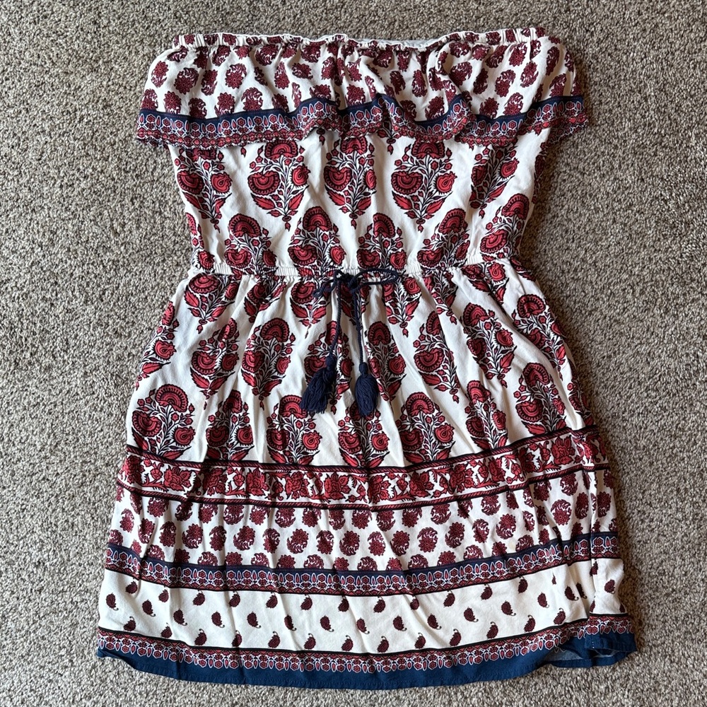 Mossimo Supply Co. | Boho Strapless Dress w/ Red & Navy Detail